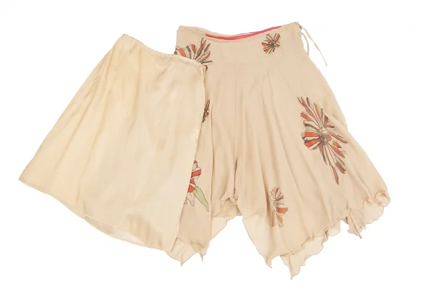 ツモリチサトTSUMORI CHISATO フラワープリントシルクシフォンレイヤードスカート ベージュ2 K-126089_012