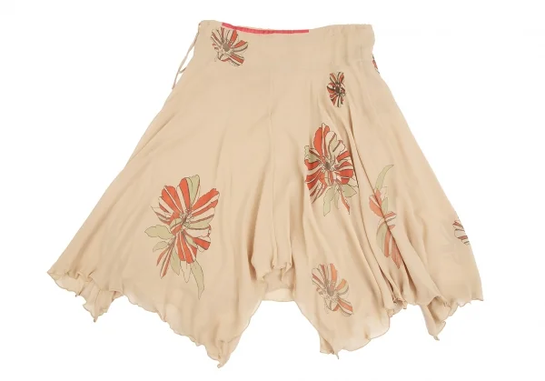 ツモリチサトTSUMORI CHISATO フラワープリントシルクシフォンレイヤードスカート ベージュ2 K-126089_013