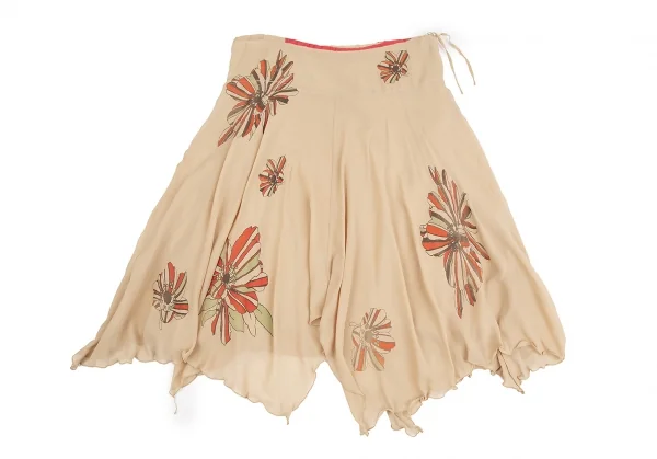 ツモリチサトTSUMORI CHISATO フラワープリントシルクシフォンレイヤードスカート ベージュ2 K-126089_002