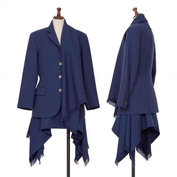 Jean Paul GAULTIER FEMME Kanji Printed Lining Jacket & Skirt Blue 40 K-126144_001