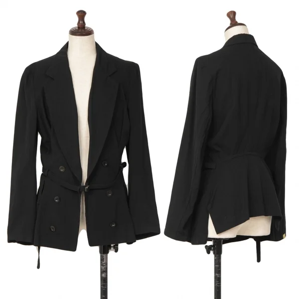 Y's red Label Rayon Blended Belted Jacket Black 2 K-126153_001