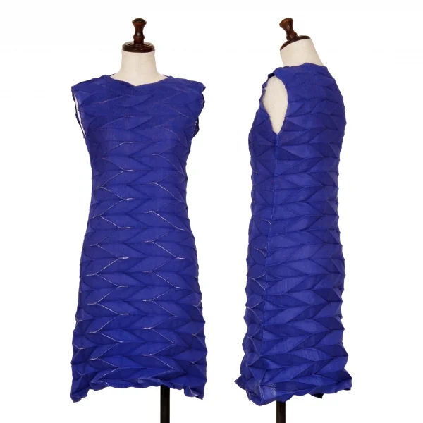 ISSEY MIYAKE Foil Print Pleated Sleeveless Dress Blue F K-126204_001