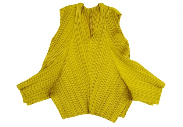 プリーツプリーズPLEATS PLEASE プリーツ切替デザインVネックノースリーブ マスタード3 K-126214_002