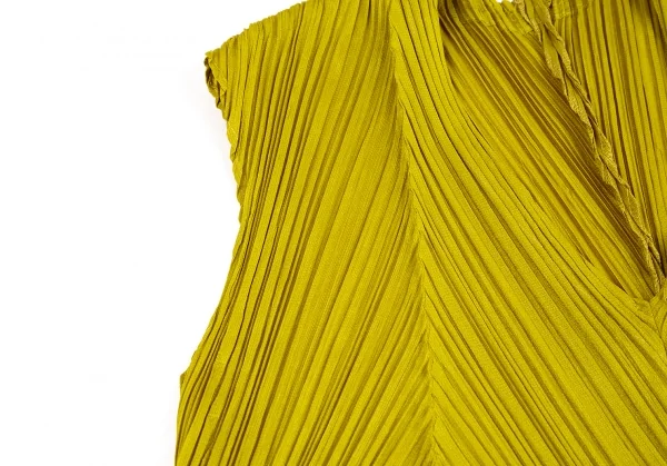 プリーツプリーズPLEATS PLEASE プリーツ切替デザインVネックノースリーブ マスタード3 K-126214_004