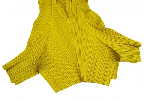 プリーツプリーズPLEATS PLEASE プリーツ切替デザインVネックノースリーブ マスタード3 K-126214_005