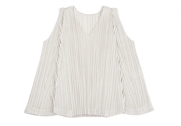 プリーツプリーズPLEATS PLEASE ギザギザカット切替プリーツノースリーブ ライトグレー3 K-126215_002