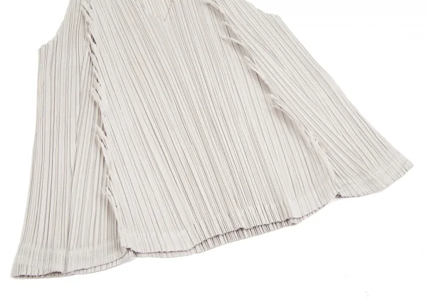 プリーツプリーズPLEATS PLEASE ギザギザカット切替プリーツノースリーブ ライトグレー3 K-126215_006