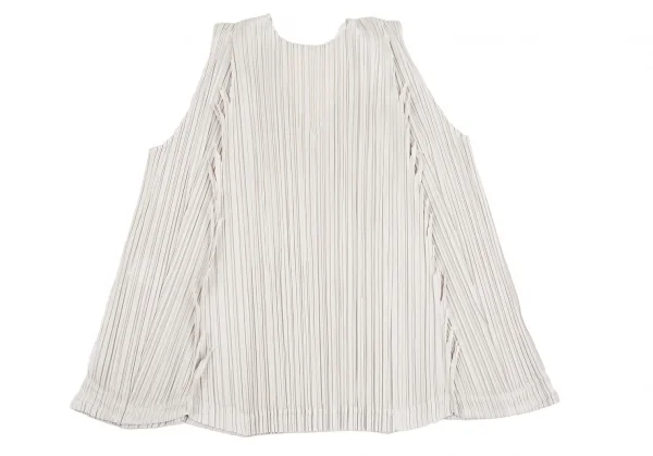 プリーツプリーズPLEATS PLEASE ギザギザカット切替プリーツノースリーブ ライトグレー3 K-126215_009