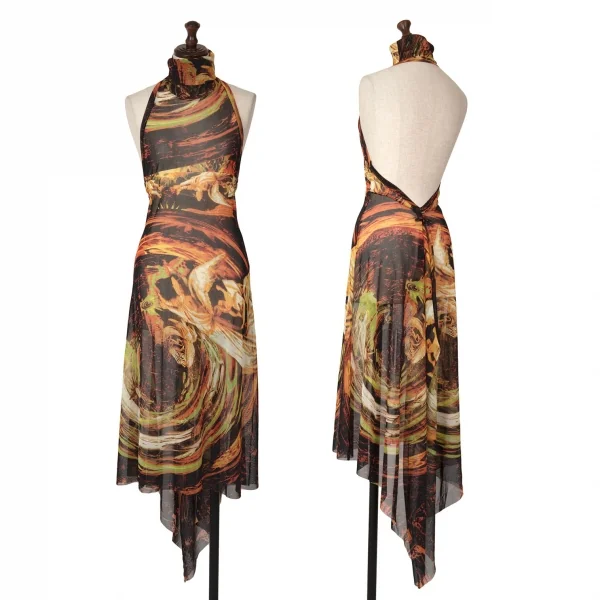 Jean Paul GAULTIER Graphic Turtleneck Mesh Dress Multi-Color 40 K-126227_001