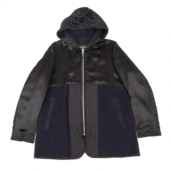 COMME des GARCONS HOMME DEUX Switching Front Zip Hoodie Jacket Black,Navy S K-126256_001