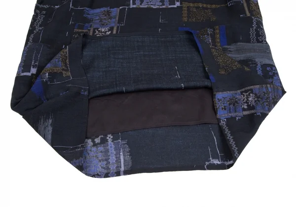 ワイズY's フラワープリントアシンメトリースリーブワンピース 紺2 K-126293_010