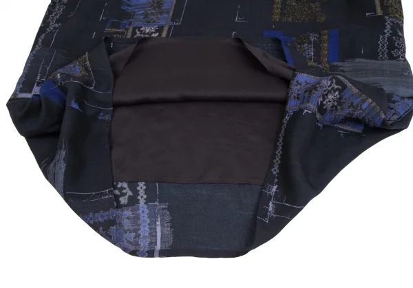 ワイズY's フラワープリントアシンメトリースリーブワンピース 紺2 K-126293_011