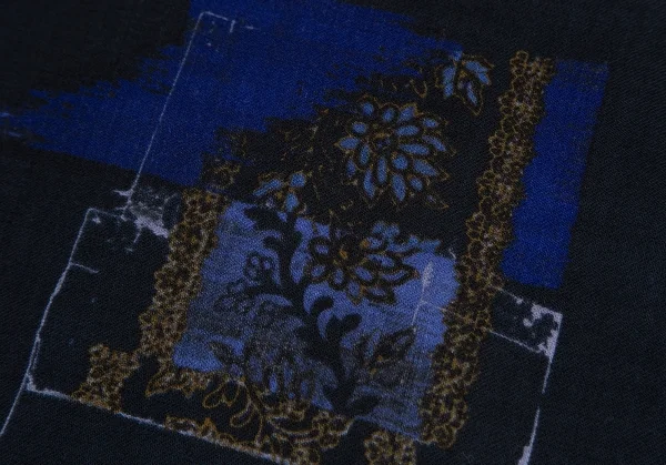 ワイズY's フラワープリントアシンメトリースリーブワンピース 紺2 K-126293_013