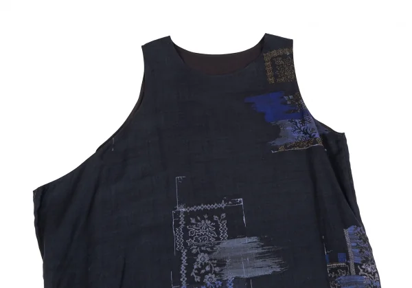 ワイズY's フラワープリントアシンメトリースリーブワンピース 紺2 K-126293_003