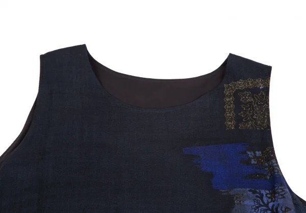 ワイズY's フラワープリントアシンメトリースリーブワンピース 紺2 K-126293_004