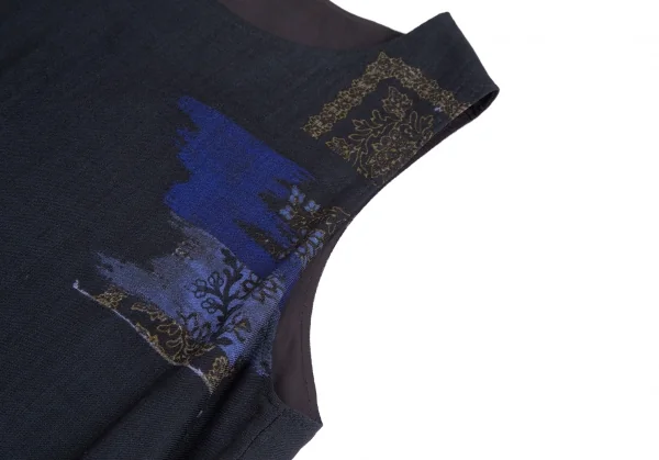 ワイズY's フラワープリントアシンメトリースリーブワンピース 紺2 K-126293_005