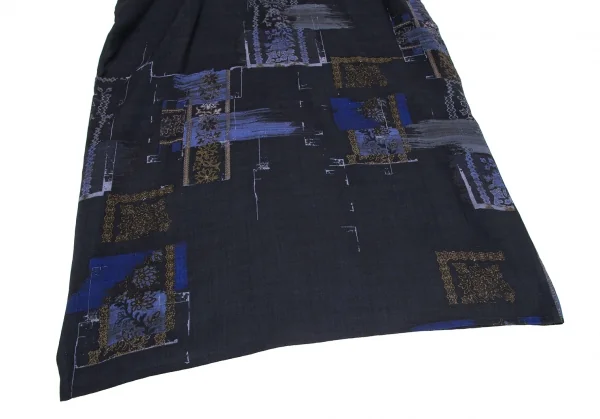 ワイズY's フラワープリントアシンメトリースリーブワンピース 紺2 K-126293_007