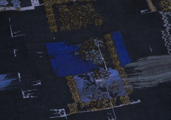 ワイズY's フラワープリントアシンメトリースリーブワンピース 紺2 K-126293_008