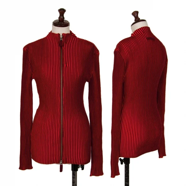 Jean Paul GAULTIER PARIS Wool Rib Double Zip Driver's Knit Top Bordeaux 40 K-126341_001