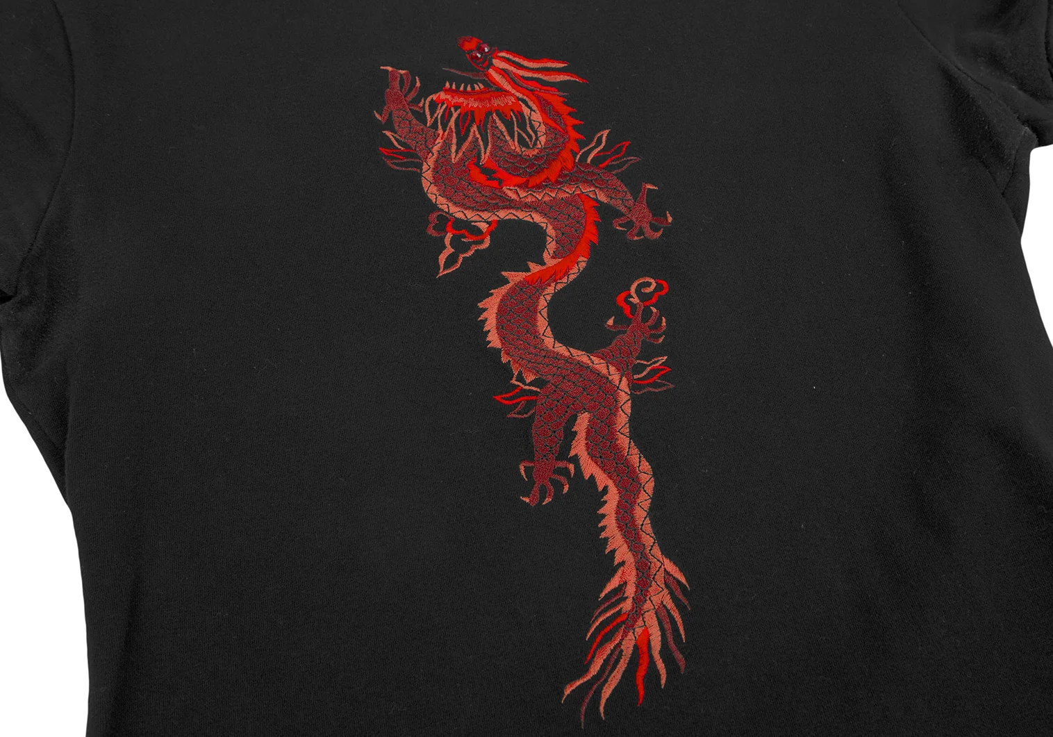 ヴィヴィアンタムVIVIENNETAM コットンドラゴン刺繍Tシャツ 黒赤