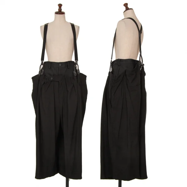 ヨウジヤマモト ファムYohji Yamamoto FEMME ウエストレイヤードサスペンダーワイドパンツ 黒1 K-126390_001