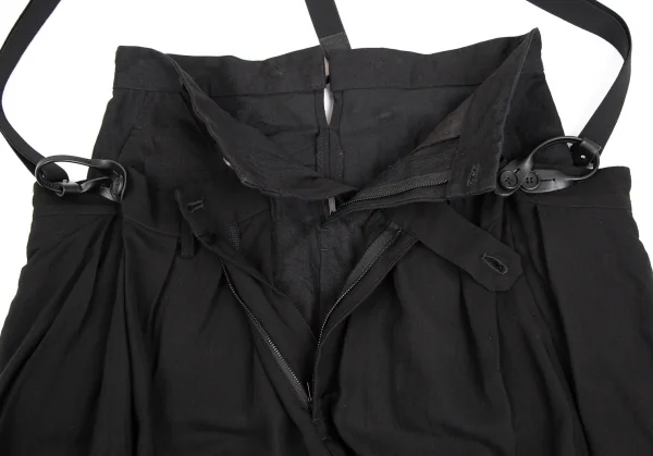 ヨウジヤマモト ファムYohji Yamamoto FEMME ウエストレイヤードサスペンダーワイドパンツ 黒1 K-126390_006