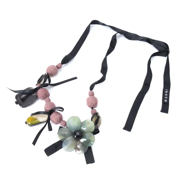 マルニMARNI ビジューリボンネックレス 黒緑他 K-126414_002
