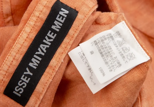 イッセイミヤケ メンISSEY MIYAKE MEN リネンバイアス切替半袖シャツ オレンジ2 K-126461_014