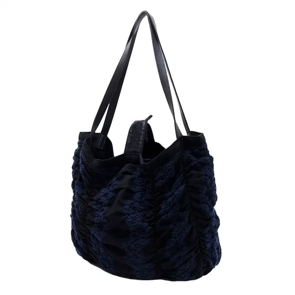 Yohji Yamamoto NOIR Gathered Floral Embroidery Hand Bag Black,Navy  K-126508_001