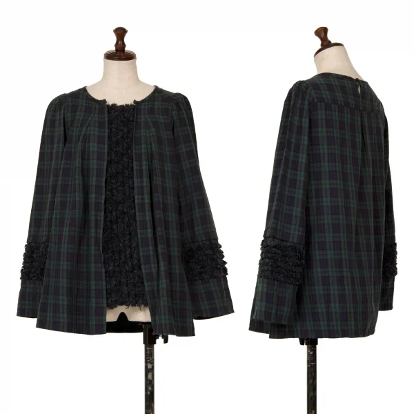 アツロウタヤマA.T フリンジ切替チェックブラウス 緑紺M位 K-126522_001