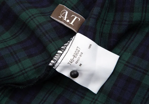 アツロウタヤマA.T フリンジ切替チェックブラウス 緑紺M位 K-126522_012