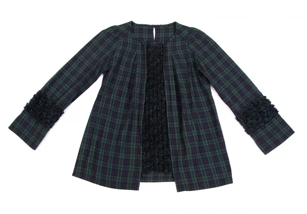 アツロウタヤマA.T フリンジ切替チェックブラウス 緑紺M位 K-126522_002