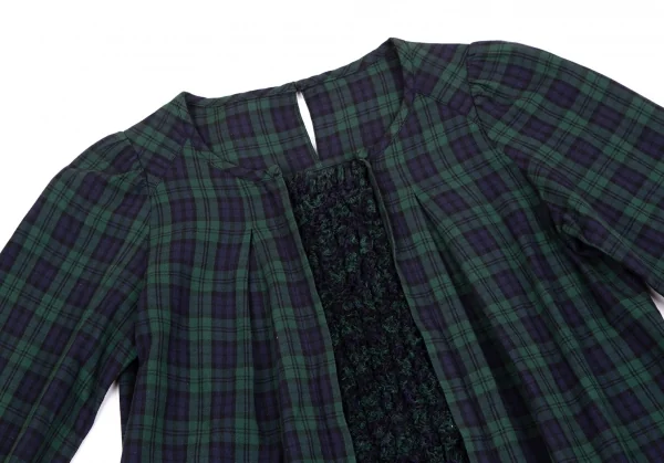 アツロウタヤマA.T フリンジ切替チェックブラウス 緑紺M位 K-126522_003