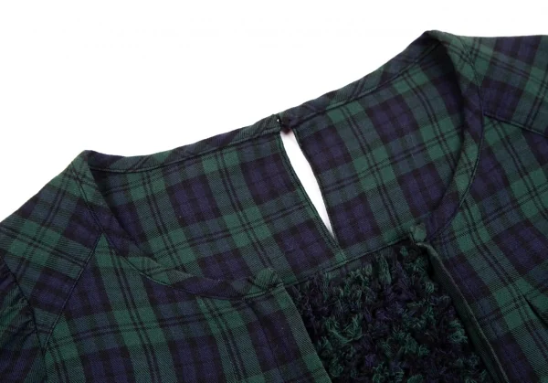 アツロウタヤマA.T フリンジ切替チェックブラウス 緑紺M位 K-126522_004