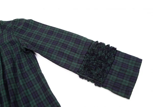 アツロウタヤマA.T フリンジ切替チェックブラウス 緑紺M位 K-126522_005