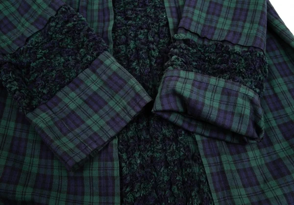 アツロウタヤマA.T フリンジ切替チェックブラウス 緑紺M位 K-126522_006