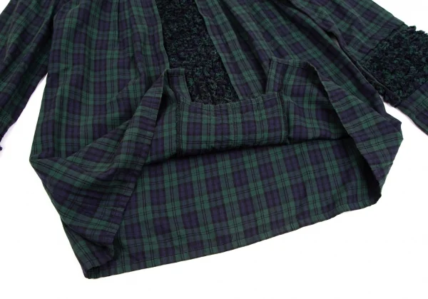 アツロウタヤマA.T フリンジ切替チェックブラウス 緑紺M位 K-126522_008