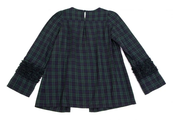 アツロウタヤマA.T フリンジ切替チェックブラウス 緑紺M位 K-126522_009