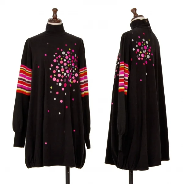 トクコプルミエヴォルTOKUKO 1er VOL 袖ニット切替ランダムドットチュニック 黒9 K-126526_001