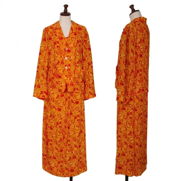 ヨウジヤマモト ファムYohji Yamamoto FEMME サイケプリントポリノースリーブワンピース オレンジ黄赤S K-126567_015