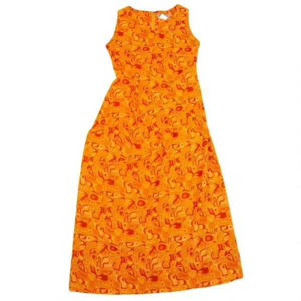 ヨウジヤマモト ファムYohji Yamamoto FEMME サイケプリントポリノースリーブワンピース オレンジ黄赤S K-126567_002