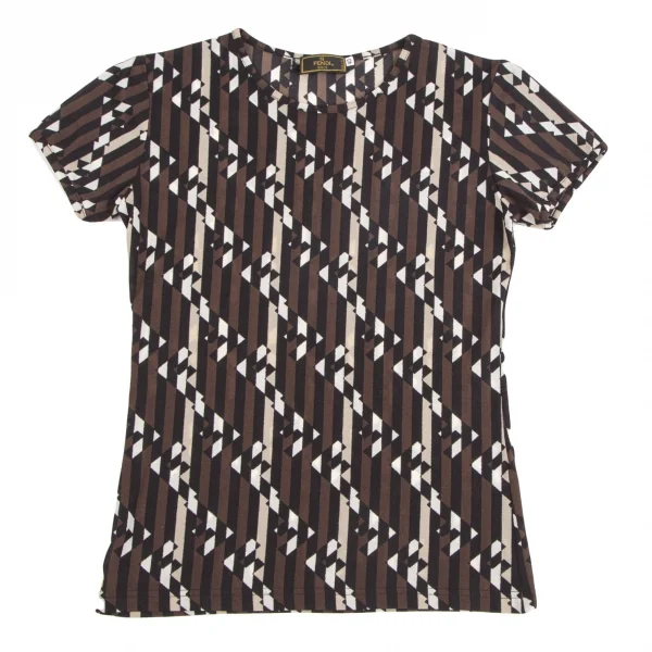 フェンディFENDI ロゴストライプTシャツ 茶白黒40 K-126579_001