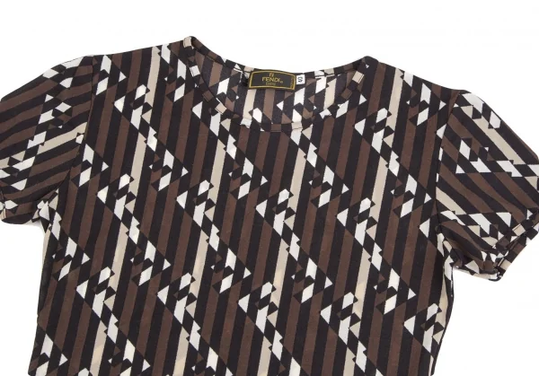 フェンディFENDI ロゴストライプTシャツ 茶白黒40 K-126579_002