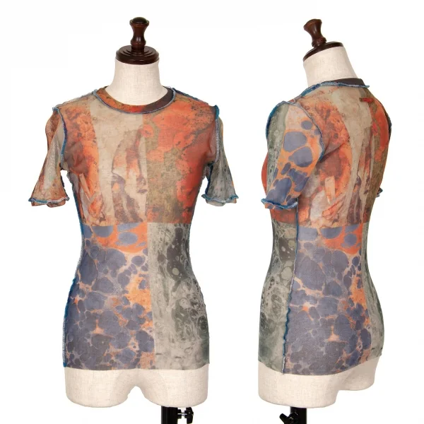 ジャンポールゴルチエ ファムJean Paul GAULTIER FEMME グラフィックプリントインサイドアウトパワーネットTシャツ マルチ40 K-126593_001