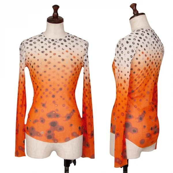 ジャンポールゴルチエ ファムJean Paul GAULTIER FEMME ドットグラデーションプリントパワーネットカットソー 白オレンジ40 K-126597_001