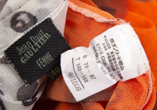 ジャンポールゴルチエ ファムJean Paul GAULTIER FEMME ドットグラデーションプリントパワーネットカットソー 白オレンジ40 K-126597_015