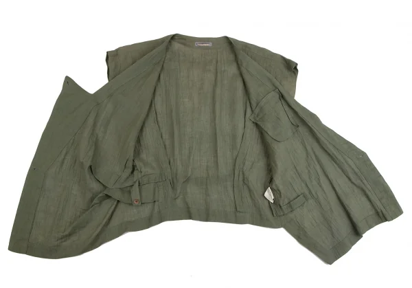 ISSEYMIYAKE ノースリーブ イッセイミヤケISSEY MIYAKE リネンフロントラップ変形ノースリーブ