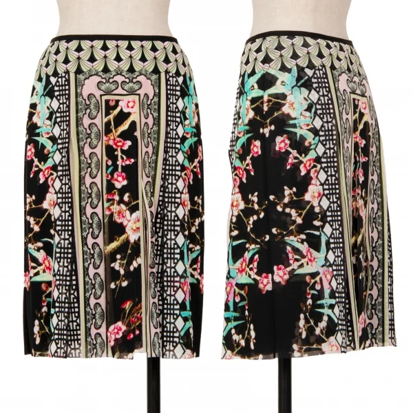 ヴィヴィアンタムVIVIENNETAM フラワープリント短冊カッティングパワーネットスカート 黒マルチ1 K-126723_001