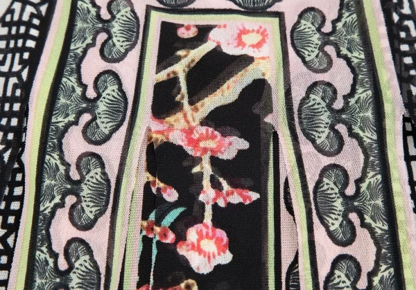 ヴィヴィアンタムVIVIENNETAM フラワープリント短冊カッティングパワーネットスカート 黒マルチ1 K-126723_011