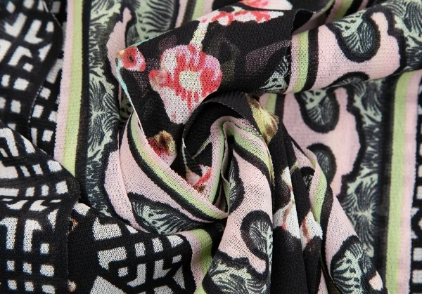 ヴィヴィアンタムVIVIENNETAM フラワープリント短冊カッティングパワーネットスカート 黒マルチ1 K-126723_012